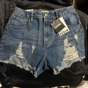 Festival style high waisted jean shorts